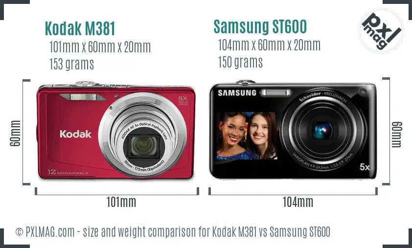 Kodak M381 vs Samsung ST600 size comparison