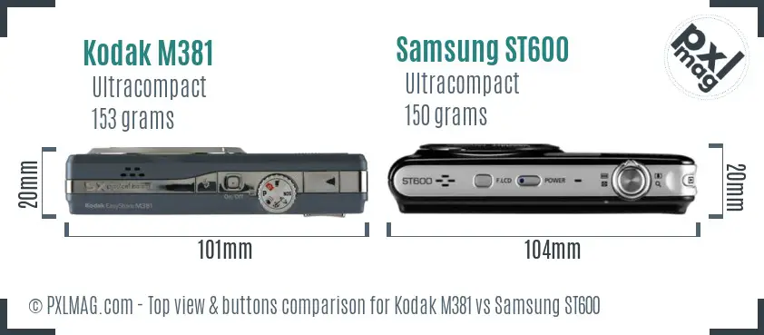 Kodak M381 vs Samsung ST600 top view buttons comparison