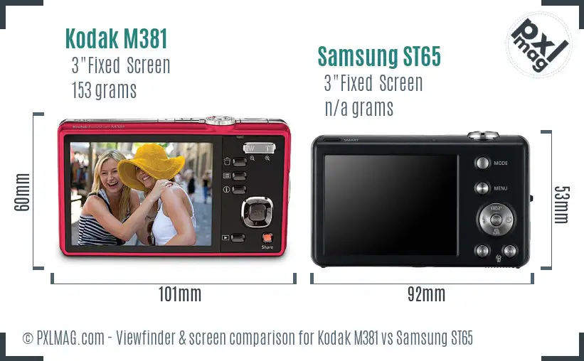 Kodak M381 vs Samsung ST65 Screen and Viewfinder comparison