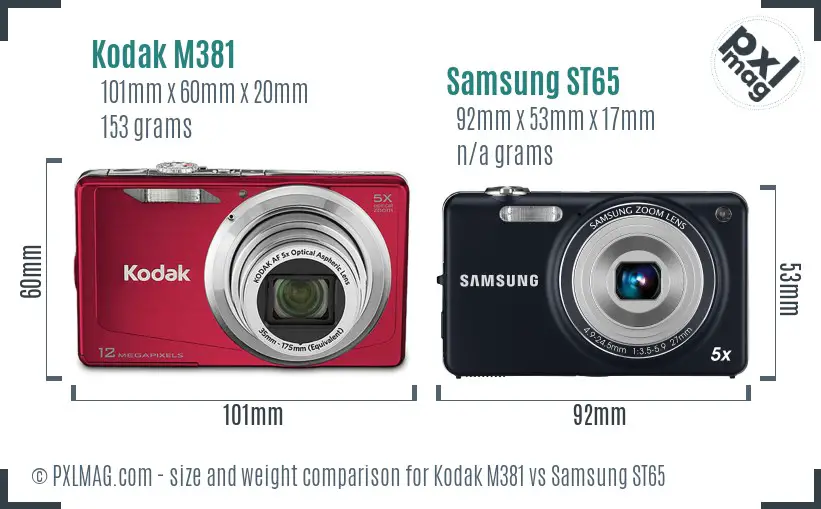 Kodak M381 vs Samsung ST65 size comparison
