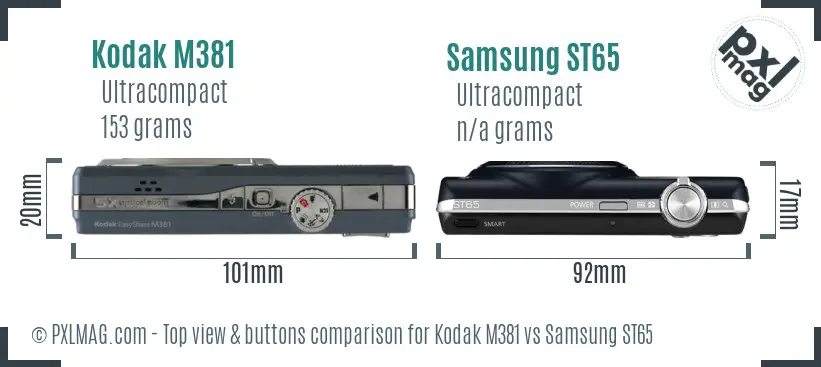 Kodak M381 vs Samsung ST65 top view buttons comparison