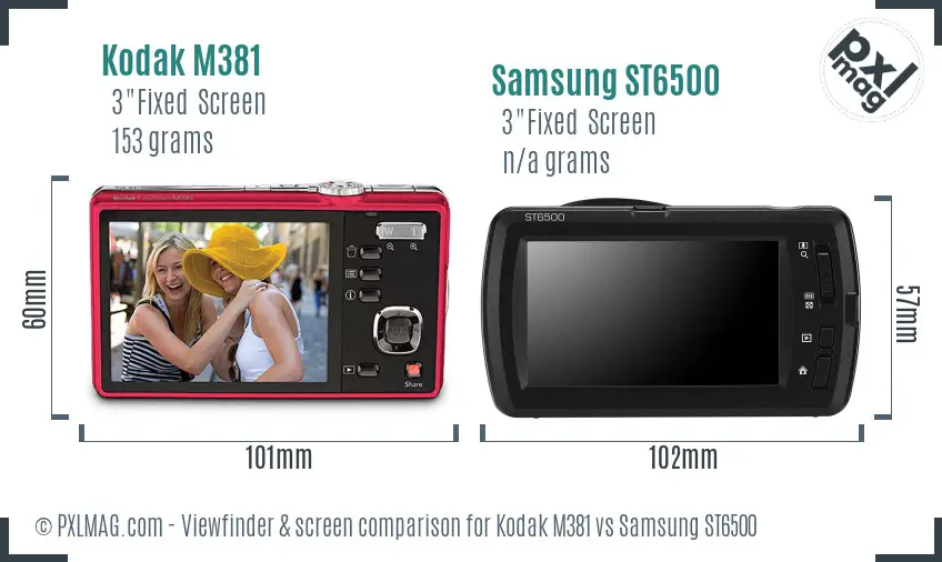Kodak M381 vs Samsung ST6500 Screen and Viewfinder comparison