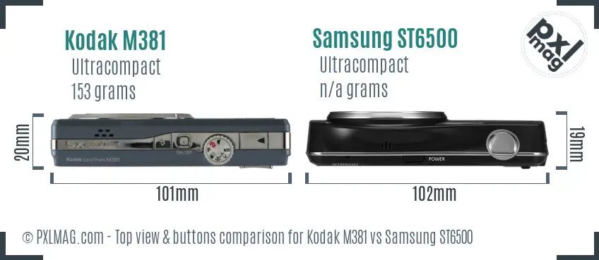 Kodak M381 vs Samsung ST6500 top view buttons comparison