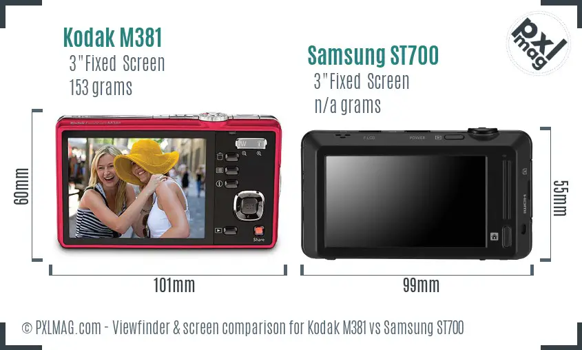 Kodak M381 vs Samsung ST700 Screen and Viewfinder comparison