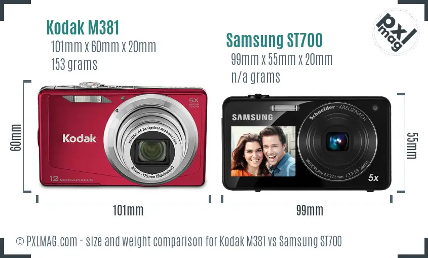 Kodak M381 vs Samsung ST700 size comparison