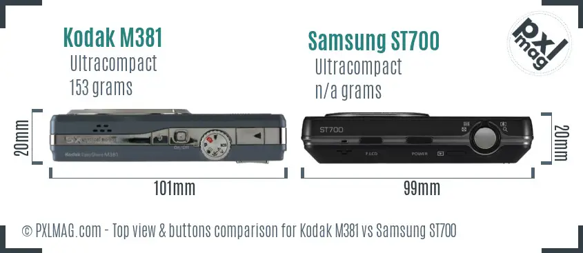 Kodak M381 vs Samsung ST700 top view buttons comparison