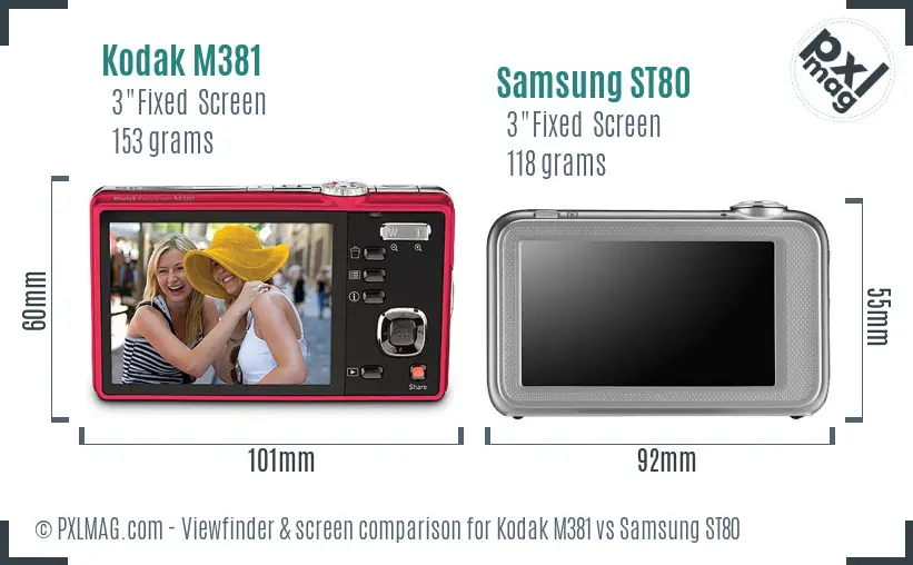 Kodak M381 vs Samsung ST80 Screen and Viewfinder comparison