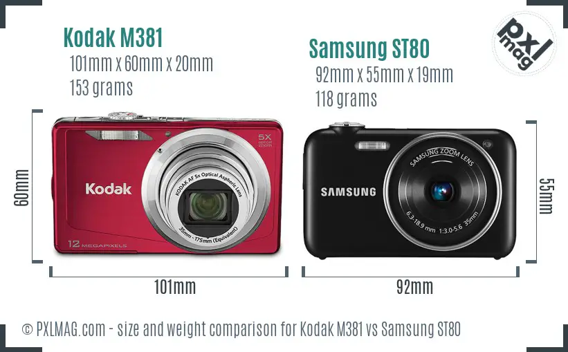 Kodak M381 vs Samsung ST80 size comparison