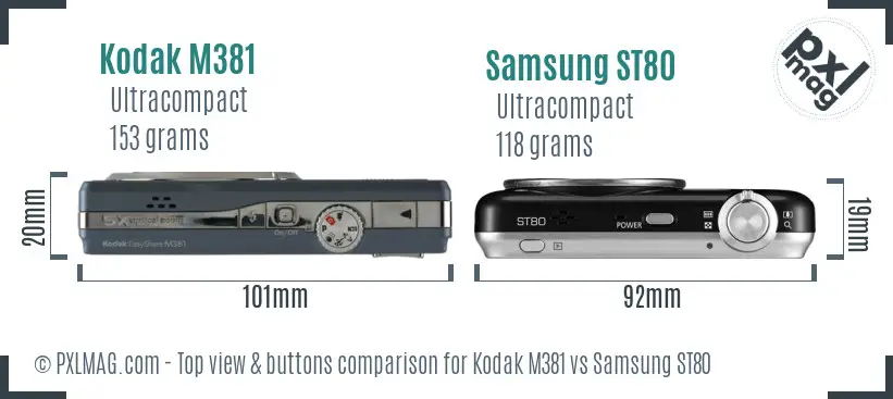 Kodak M381 vs Samsung ST80 top view buttons comparison