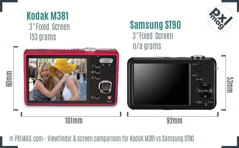 Kodak M381 vs Samsung ST90 Screen and Viewfinder comparison