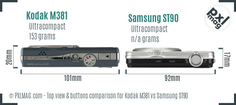 Kodak M381 vs Samsung ST90 top view buttons comparison