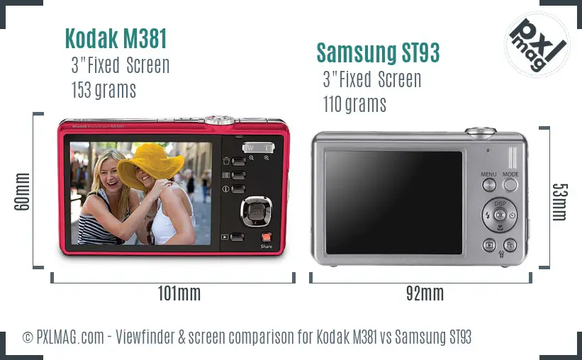 Kodak M381 vs Samsung ST93 Screen and Viewfinder comparison