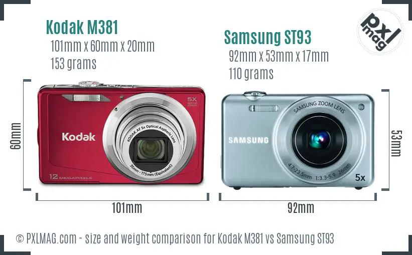 Kodak M381 vs Samsung ST93 size comparison