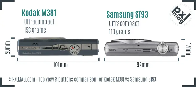 Kodak M381 vs Samsung ST93 top view buttons comparison