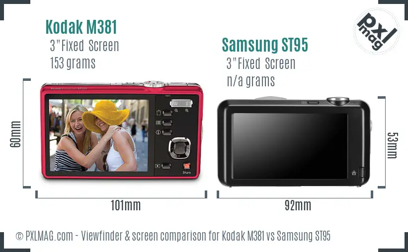 Kodak M381 vs Samsung ST95 Screen and Viewfinder comparison
