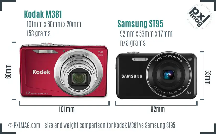 Kodak M381 vs Samsung ST95 size comparison