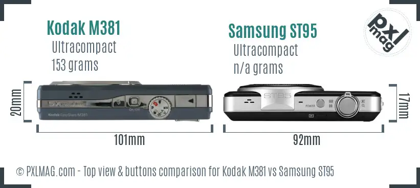 Kodak M381 vs Samsung ST95 top view buttons comparison