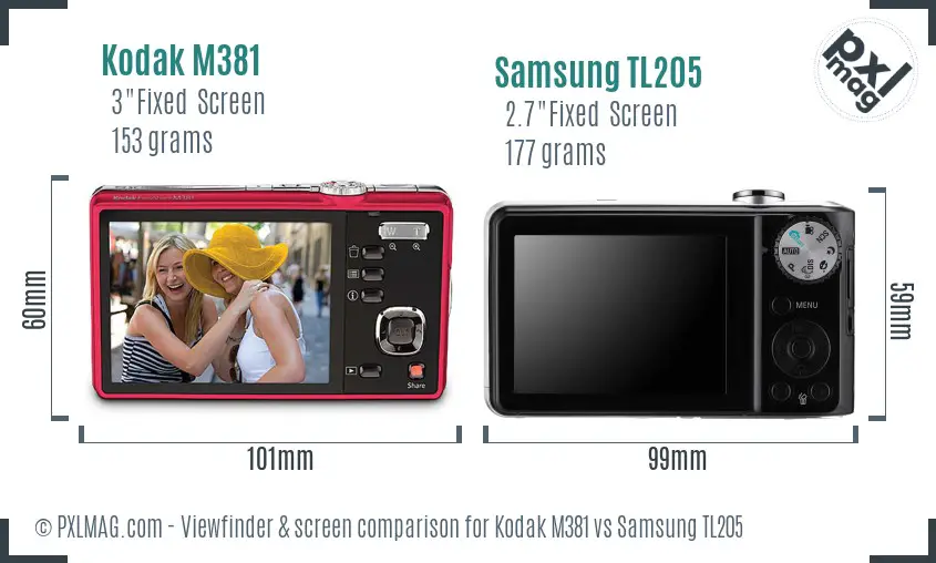 Kodak M381 vs Samsung TL205 Screen and Viewfinder comparison