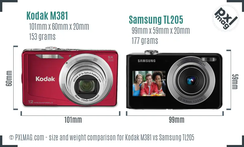 Kodak M381 vs Samsung TL205 size comparison