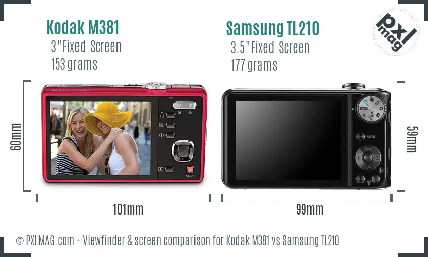 Kodak M381 vs Samsung TL210 Screen and Viewfinder comparison
