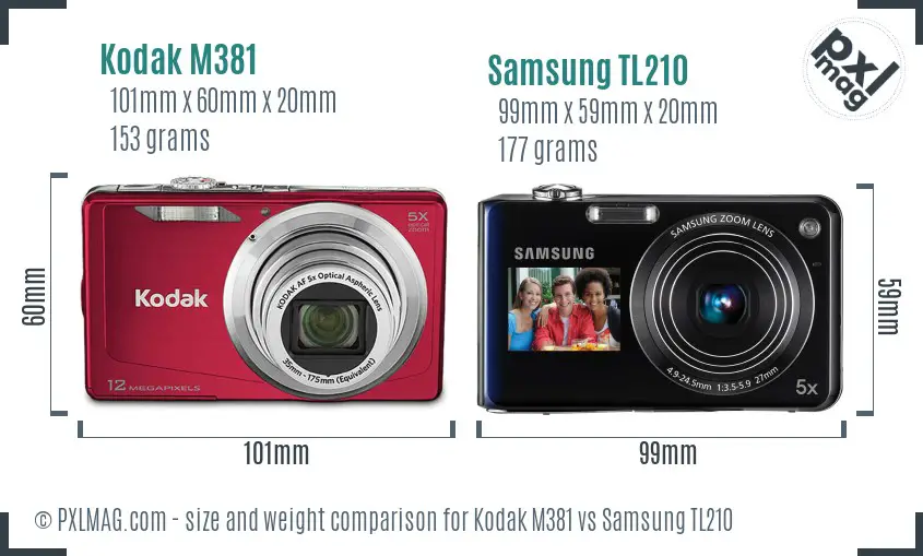 Kodak M381 vs Samsung TL210 size comparison
