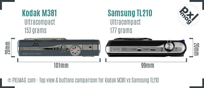 Kodak M381 vs Samsung TL210 top view buttons comparison