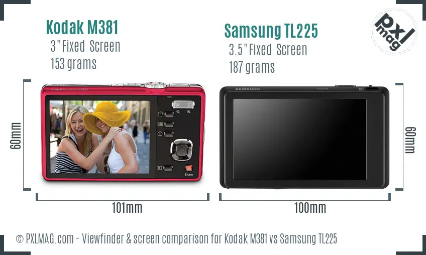 Kodak M381 vs Samsung TL225 Screen and Viewfinder comparison