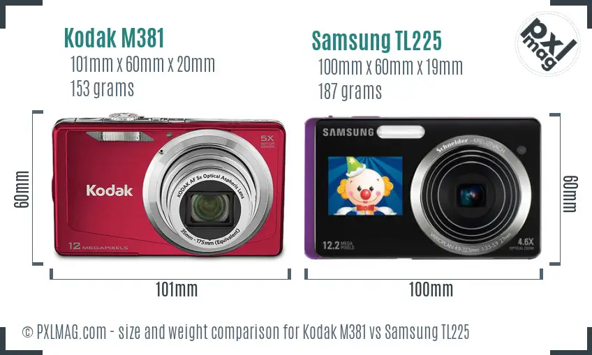 Kodak M381 vs Samsung TL225 size comparison