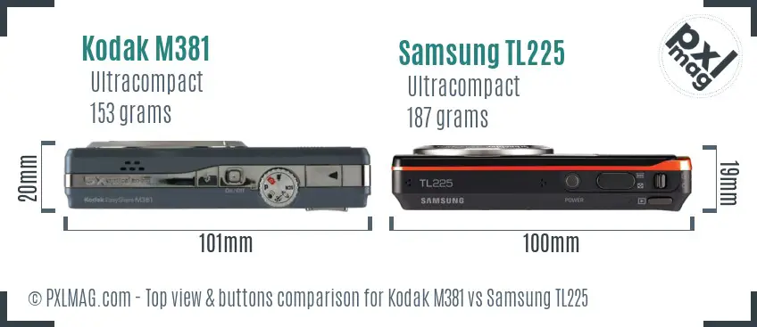 Kodak M381 vs Samsung TL225 top view buttons comparison
