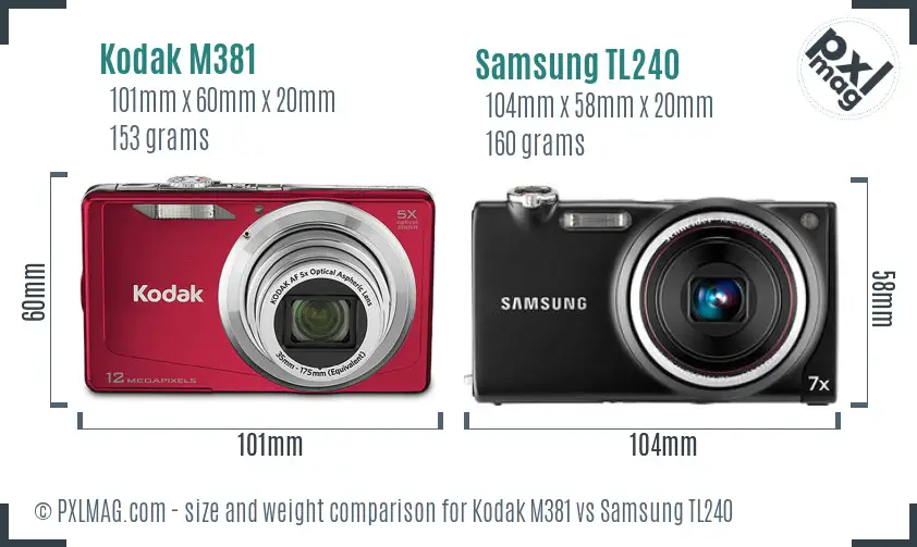 Kodak M381 vs Samsung TL240 size comparison