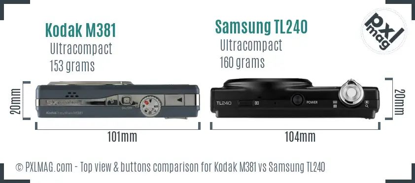 Kodak M381 vs Samsung TL240 top view buttons comparison