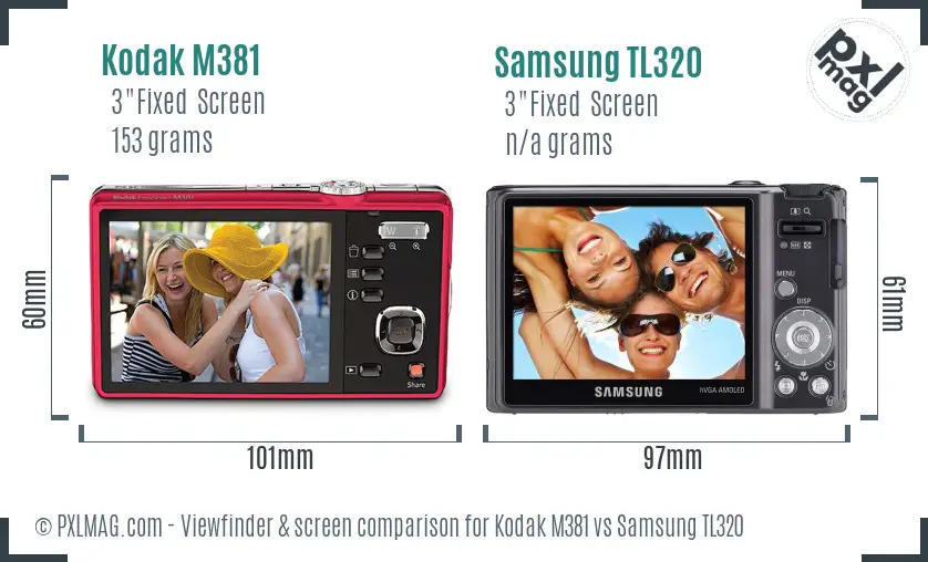 Kodak M381 vs Samsung TL320 Screen and Viewfinder comparison