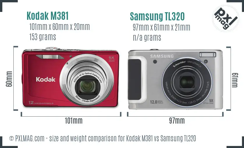 Kodak M381 vs Samsung TL320 size comparison