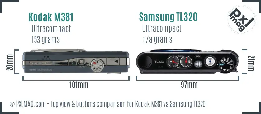 Kodak M381 vs Samsung TL320 top view buttons comparison