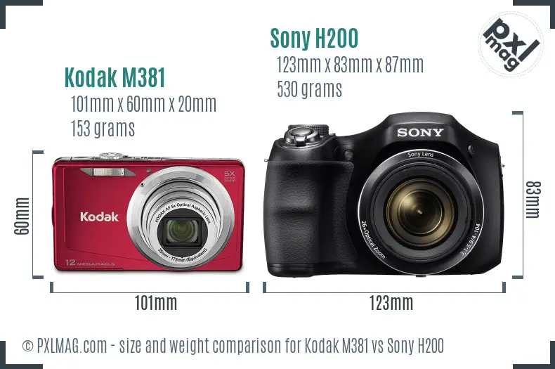 Kodak M381 vs Sony H200 size comparison