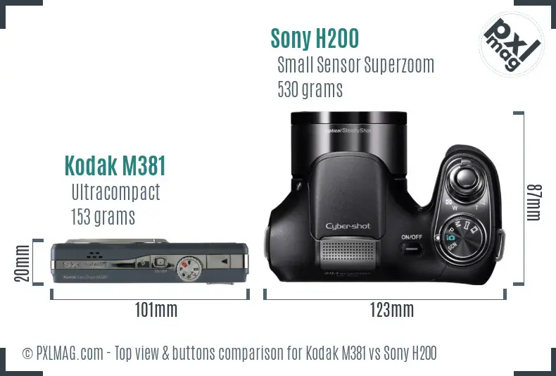 Kodak M381 vs Sony H200 top view buttons comparison