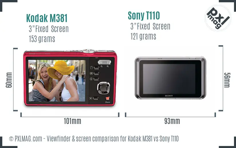 Kodak M381 vs Sony T110 Screen and Viewfinder comparison