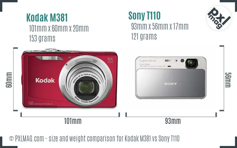 Kodak M381 vs Sony T110 size comparison