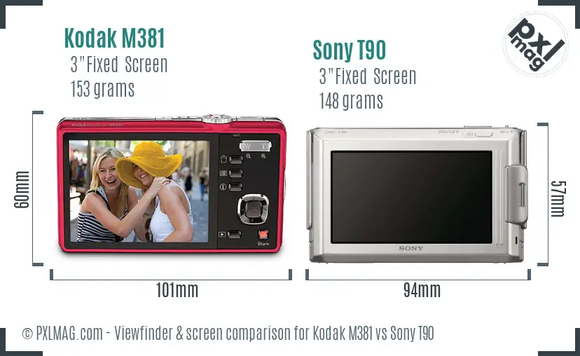 Kodak M381 vs Sony T90 Screen and Viewfinder comparison
