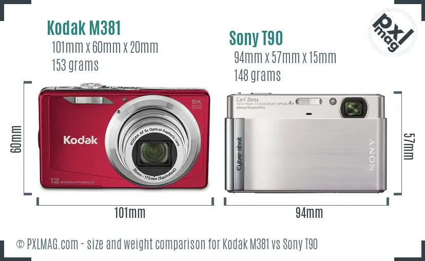 Kodak M381 vs Sony T90 size comparison
