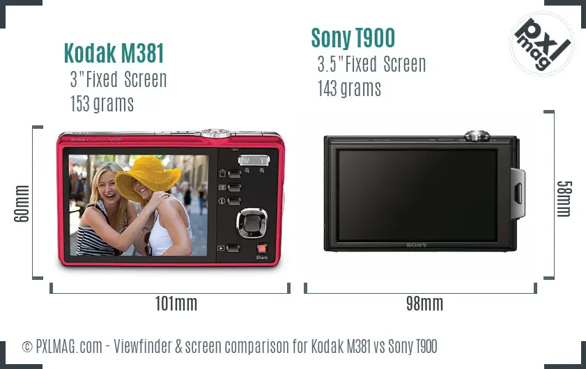 Kodak M381 vs Sony T900 Screen and Viewfinder comparison