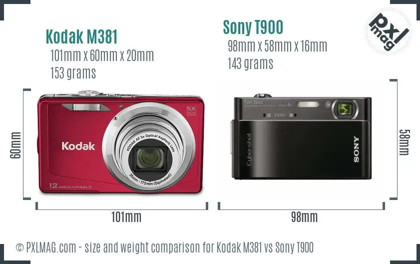 Kodak M381 vs Sony T900 size comparison