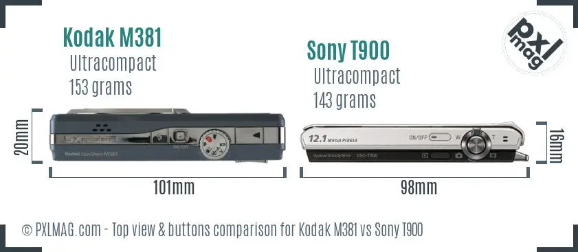 Kodak M381 vs Sony T900 top view buttons comparison