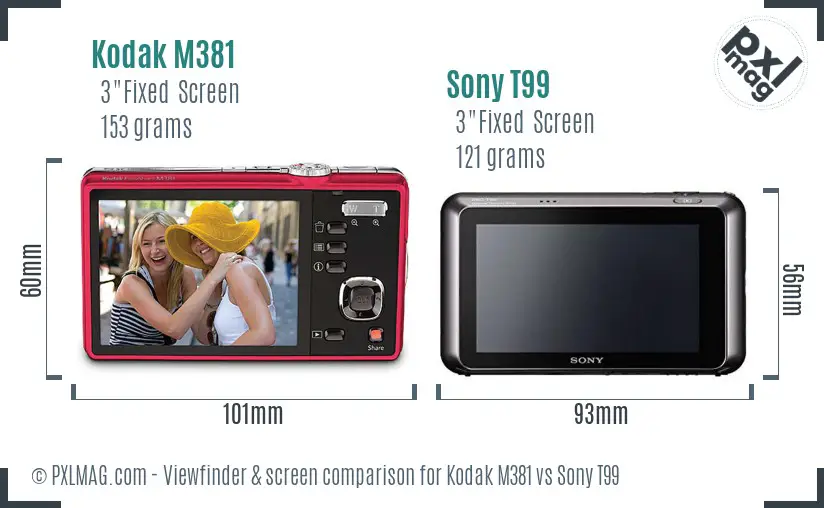 Kodak M381 vs Sony T99 Screen and Viewfinder comparison