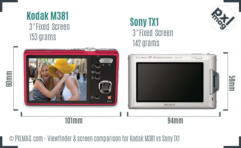 Kodak M381 vs Sony TX1 Screen and Viewfinder comparison