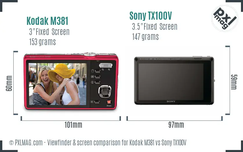 Kodak M381 vs Sony TX100V Screen and Viewfinder comparison