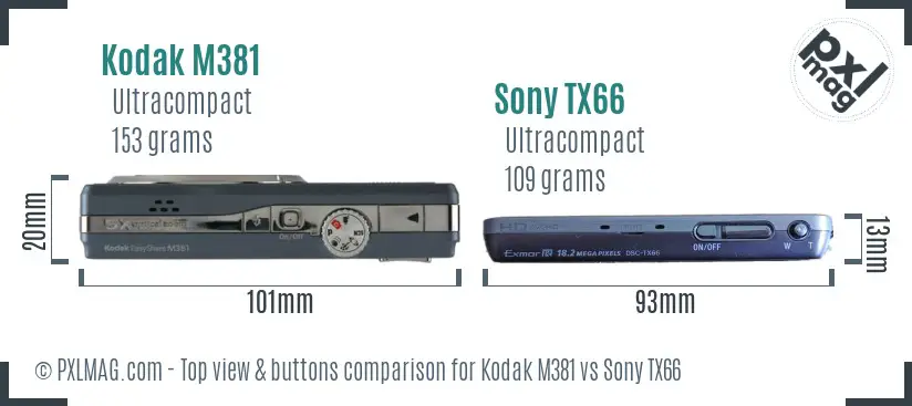 Kodak M381 vs Sony TX66 top view buttons comparison