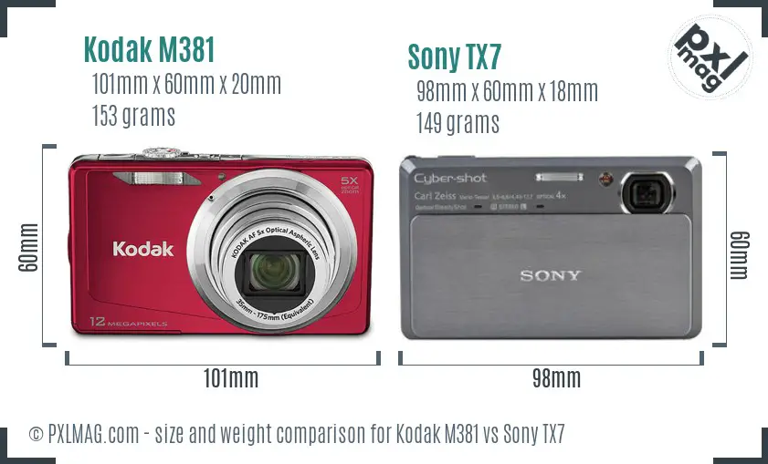 Kodak M381 vs Sony TX7 size comparison