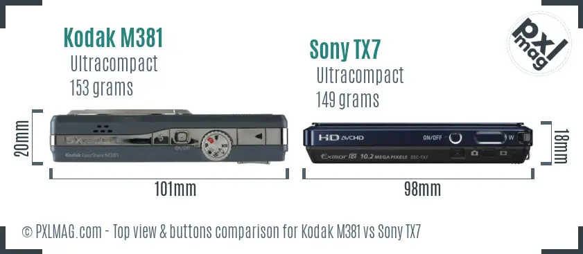 Kodak M381 vs Sony TX7 top view buttons comparison