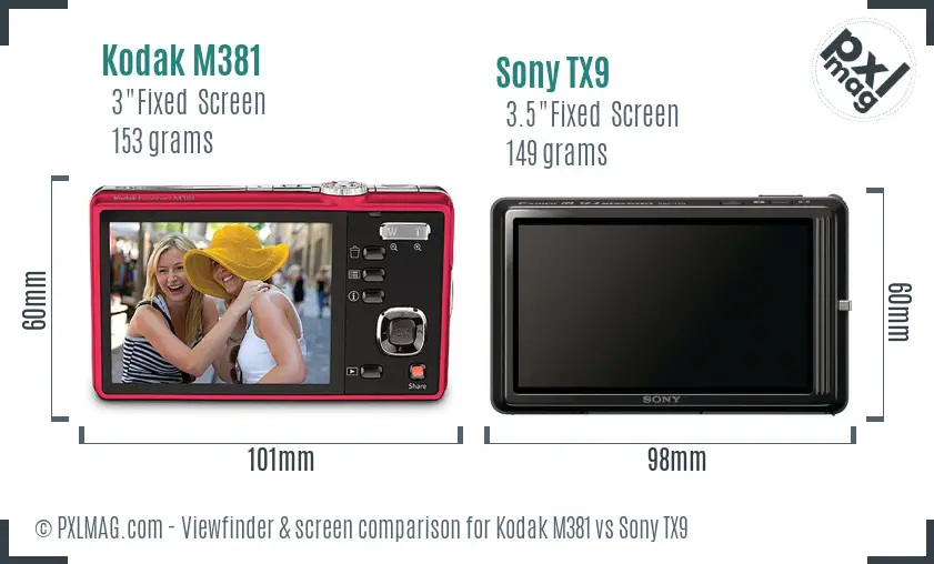 Kodak M381 vs Sony TX9 Screen and Viewfinder comparison Kodak M381 vs Sony TX9 Screen and Viewfinder comparison